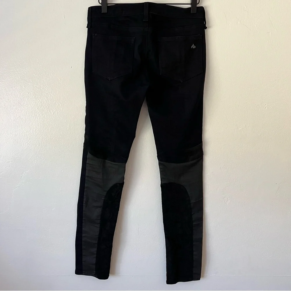 Rag & Bone Moto Style Leather Patch Dark Wash Skinny Jean